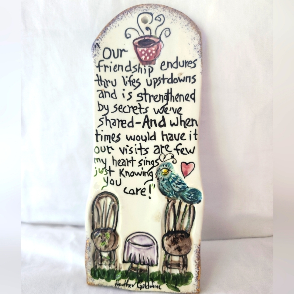 Vintage Blue Sky Clayworks Friendship Plaque Heather Goldminc 2002 Wall Hanging